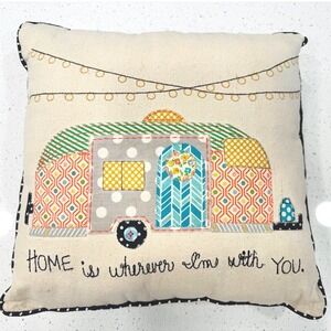 Handstitched‎ Camper Throw Pillow Unisex 16x16 Cream Excellent BoHo Cottagecore